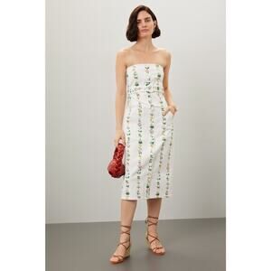 ADAM LIPPES Women's White Floral Print Strapless Belted Midi Dress Size 2